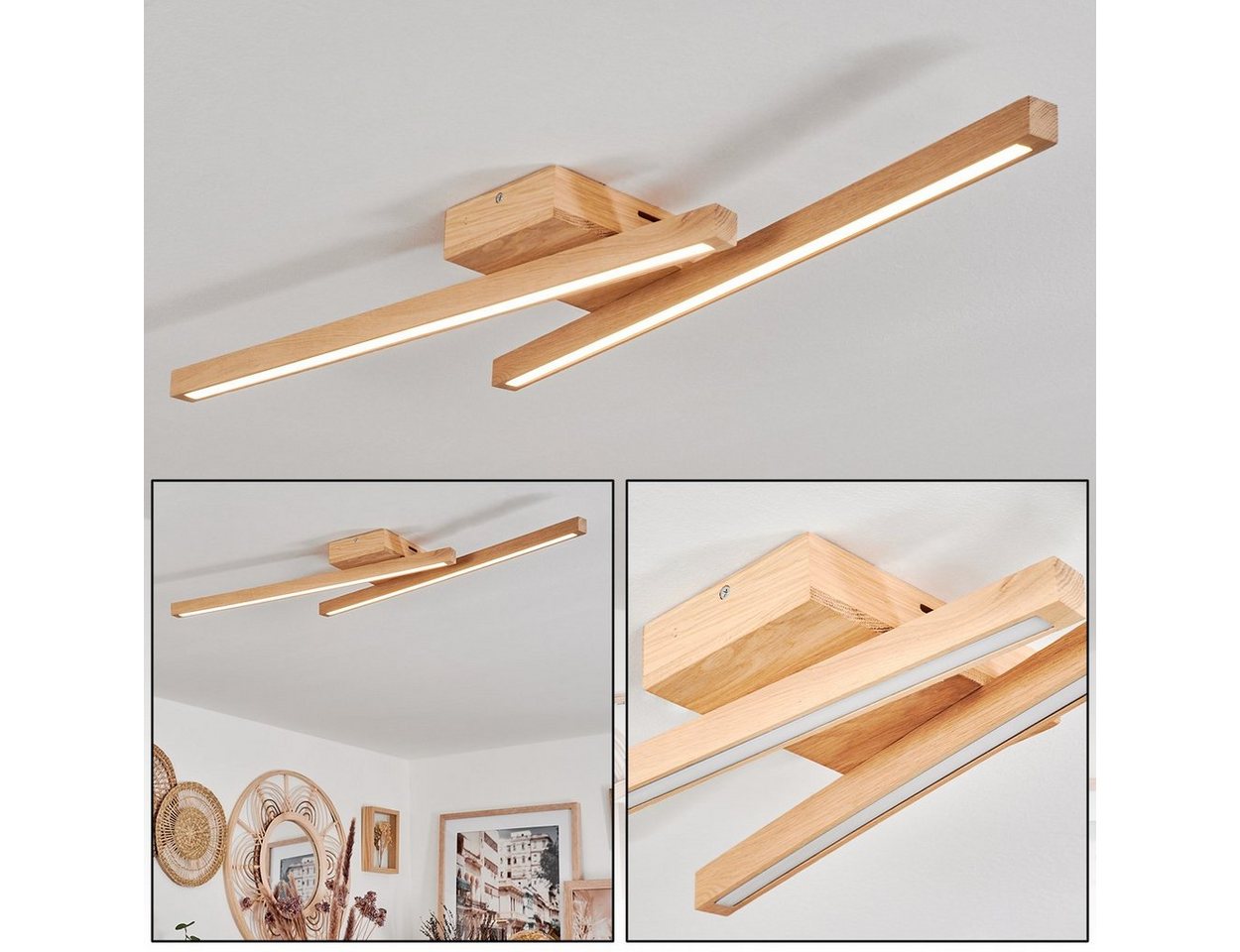 hofstein Deckenleuchte moderne Deckenlampe aus Holz/Kunststoff in Natur/Weiß, LED fest integriert, 3000 Kelvin, max. 88 cm, 1680 Lumen, 2 x LED 9 Watt von hofstein