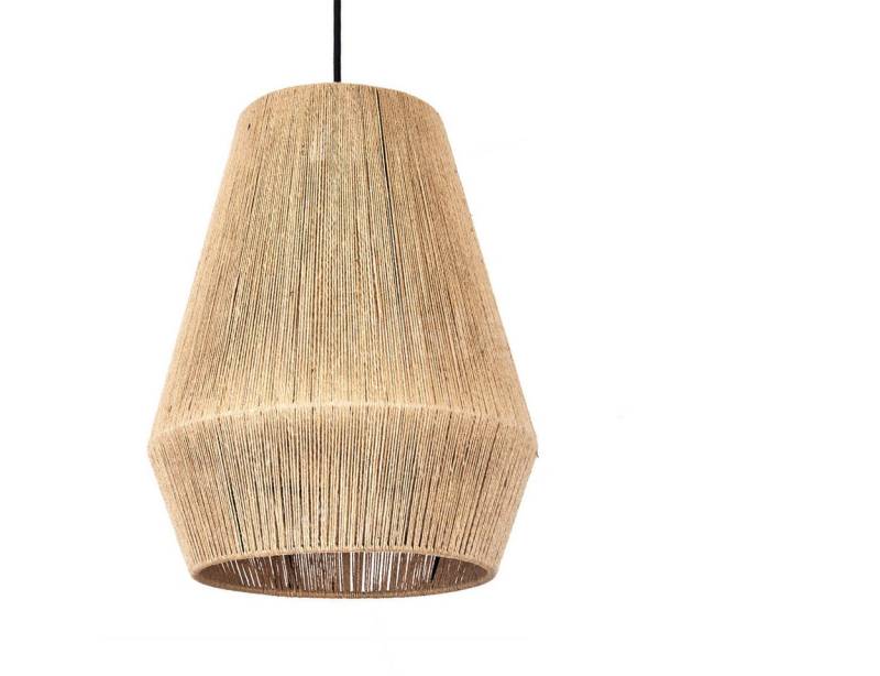 hofstein Hängeleuchte »Rovereto« Hängelampe aus Metall/Rattan/Seil in Schwarz/Natur, ohne Leuchtmittel, Pendelleuchte mit Schirm (30cm) im Boho-Style, Höhe max. 110cm, 1xE27 von hofstein