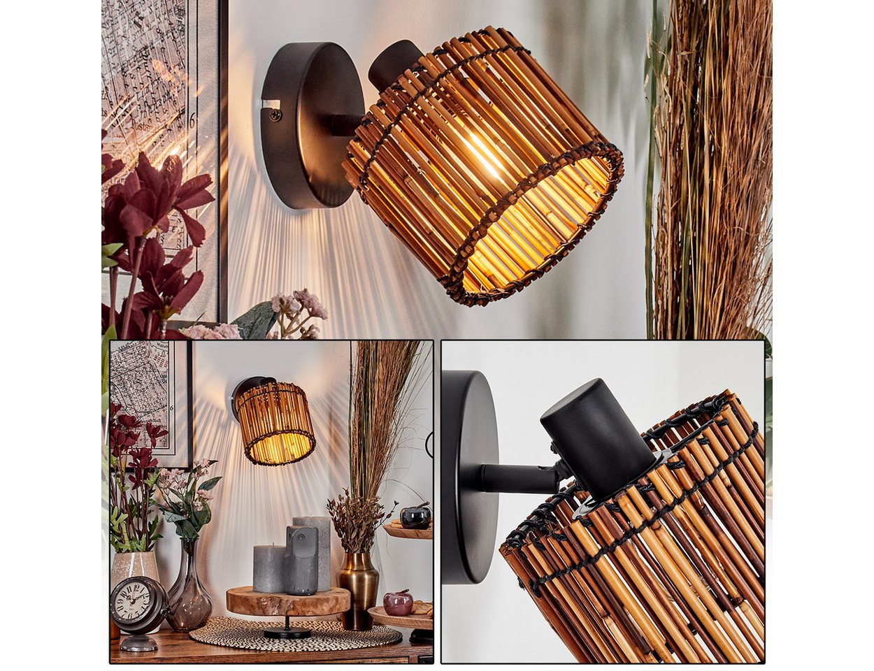 hofstein Hängeleuchte Wandlampe aus Metall/Bambus in Schwarz/Natur mit Schalter am Gehäuse, ohne Leuchtmittel, verstellbare Wandleuchte im modernen Boho-Design mit Lichteffekt, E14 hofstein Hängeleuchte Wandlampe aus Metall/Bambus in Schwarz/Natur mit Schalter am Gehäuse, ohne Leuchtmittel, verstellbare Wandleuchte im modernen Boho-Design mit Lichteffekt, E14 von hofstein