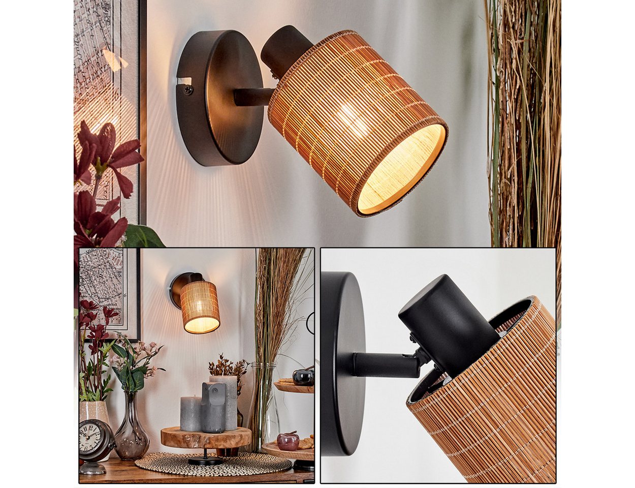 hofstein Hängeleuchte Wandlampe aus Metall/Bambus in Schwarz/Natur mit Schalter am Gehäuse, ohne Leuchtmittel, verstellbare Wandleuchte im modernen Boho-Design mit Lichteffekt, E14 hofstein Hängeleuchte Wandlampe aus Metall/Bambus in Schwarz/Natur mit Schalter am Gehäuse, ohne Leuchtmittel, verstellbare Wandleuchte im modernen Boho-Design mit Lichteffekt, E14 von hofstein
