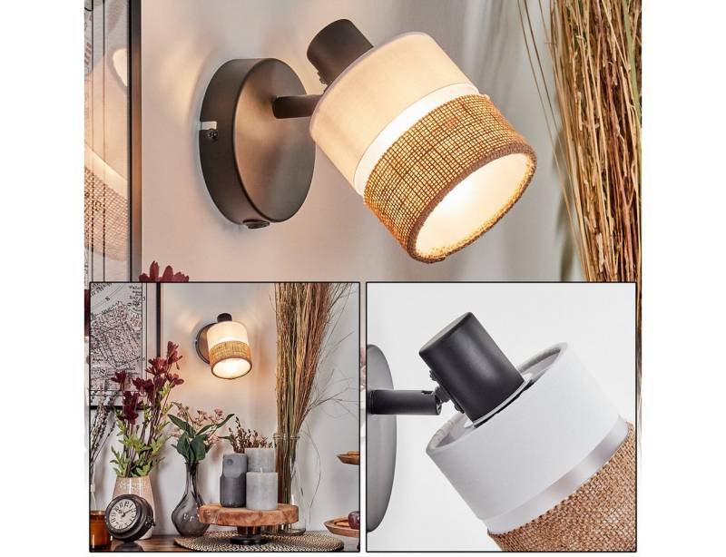hofstein Hängeleuchte Wandlampe aus Metall/Stoff/Leinen in Schwarz/Weiß/Klar/Natur, moderne Wandleuchte mit verstellbarem Schirm, Schalter am Gehäuse, E14 von hofstein