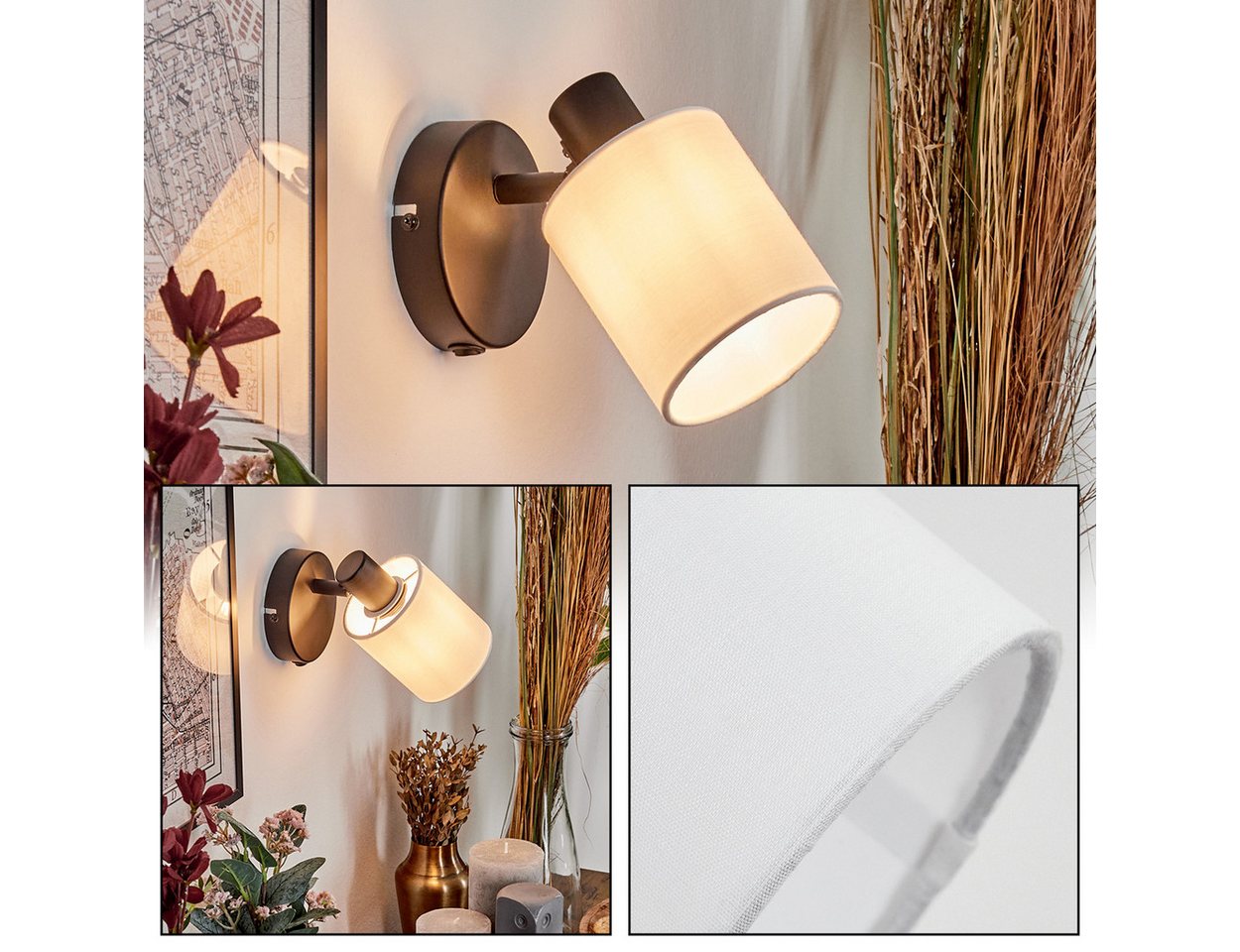 hofstein Hängeleuchte Wandlampe aus Metall/Stoff in Schwarz/Weiß mit Schalter am Gehäuse, ohne Leuchtmittel, verstellbare Wandleuchte im modernen Design mit Stoffschirm, E14 hofstein Hängeleuchte Wandlampe aus Metall/Stoff in Schwarz/Weiß mit Schalter am Gehäuse, ohne Leuchtmittel, verstellbare Wandleuchte im modernen Design mit Stoffschirm, E14 von hofstein