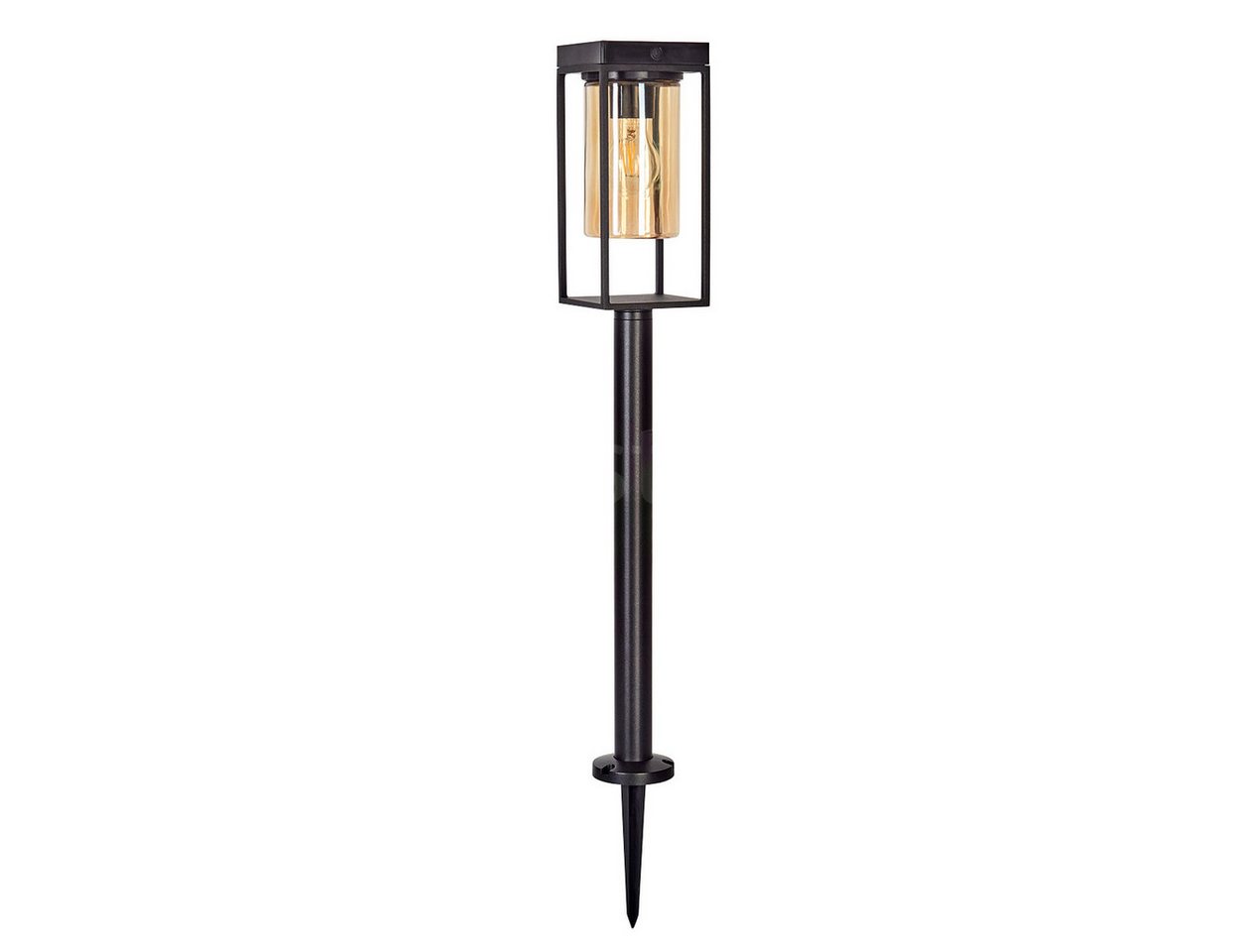hofstein LED Solarleuchte Stehleuchte aus Metall/Glas in Schwarz/Bernsteinfarben oder Klar, LED wechselbar, 2700 Kelvin, m. Solarpanel, Solarleuchte m. Akku/Erdspieß, 200 Lumen, IP44 von hofstein