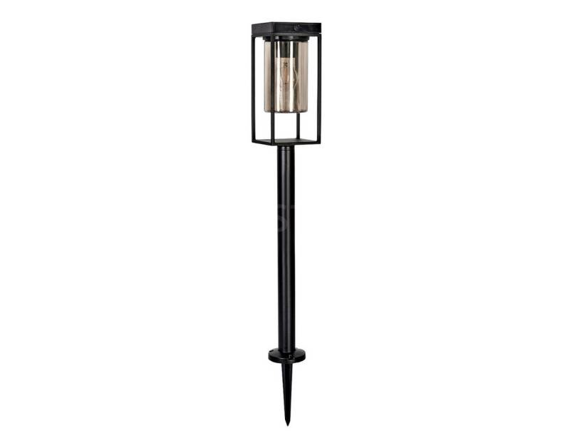 hofstein LED Solarleuchte Stehleuchte aus Metall/Glas in Schwarz/Rauchfarben oder Klar, LED wechselbar, 2700 Kelvin, mit Solarpanel, Solarleuchte mit Akku, Edspieß, Höhe 75cm, IP44 von hofstein