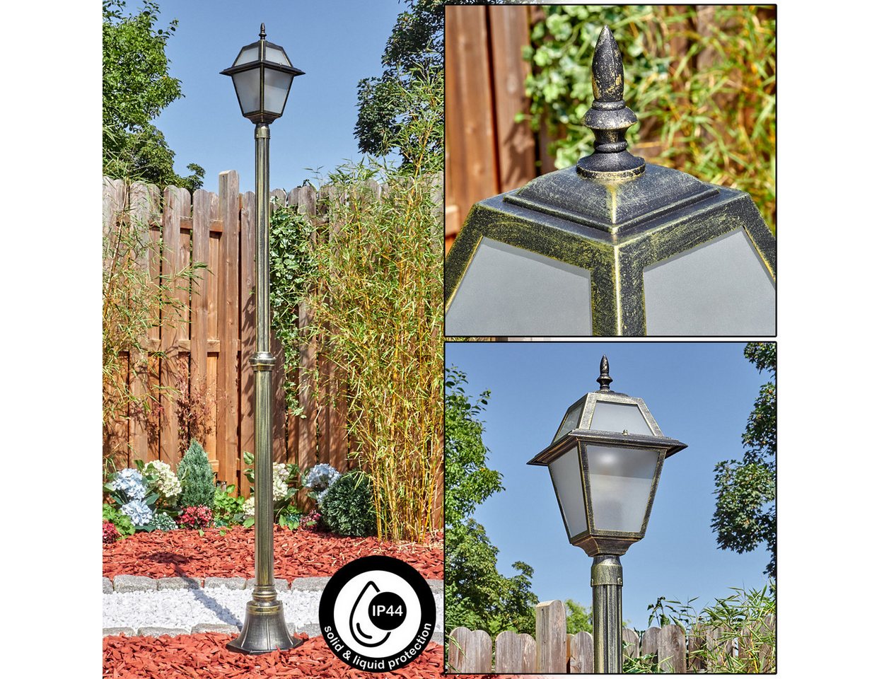 hofstein Pollerleuchte Außenwegeleuchte aus Metall/Glas in Schwarz/Goldfarben/Weiß, ohne Leuchtmittel, verstellbare Wegeleuchte im Vintage/Antik/Landhaus-Design, E27, IP44 hofstein Pollerleuchte Außenwegeleuchte aus Metall/Glas in Schwarz/Goldfarben/Weiß, ohne Leuchtmittel, verstellbare Wegeleuchte im Vintage/Antik/Landhaus-Design, E27, IP44 von hofstein