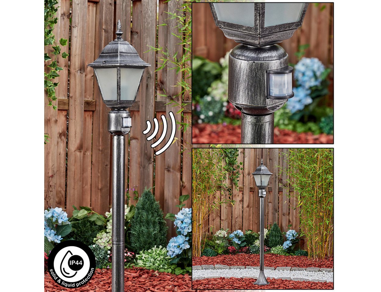 hofstein Pollerleuchte Außenwegeleuchte aus Metall/Glas in Schwarz/Silber/Milchglas, ohne Leuchtmittel, Wegelampe m. Bewegungsmelder, Antik/Landhaus/Vintage, 116cm, E27, IP44 hofstein Pollerleuchte Außenwegeleuchte aus Metall/Glas in Schwarz/Silber/Milchglas, ohne Leuchtmittel, Wegelampe m. Bewegungsmelder, Antik/Landhaus/Vintage, 116cm, E27, IP44 von hofstein