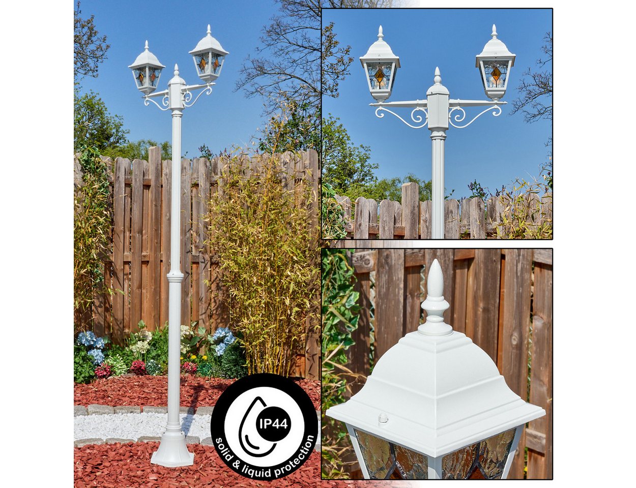 hofstein Pollerleuchte Außenwegeleuchte aus Metall/Glas in Weiß/Klar/Orange, Wegelampe im Antik/Landhaus/Vintage-Design, Höhe 220 cm, E27, IP44 hofstein Pollerleuchte Außenwegeleuchte aus Metall/Glas in Weiß/Klar/Orange, Wegelampe im Antik/Landhaus/Vintage-Design, Höhe 220 cm, E27, IP44 von hofstein