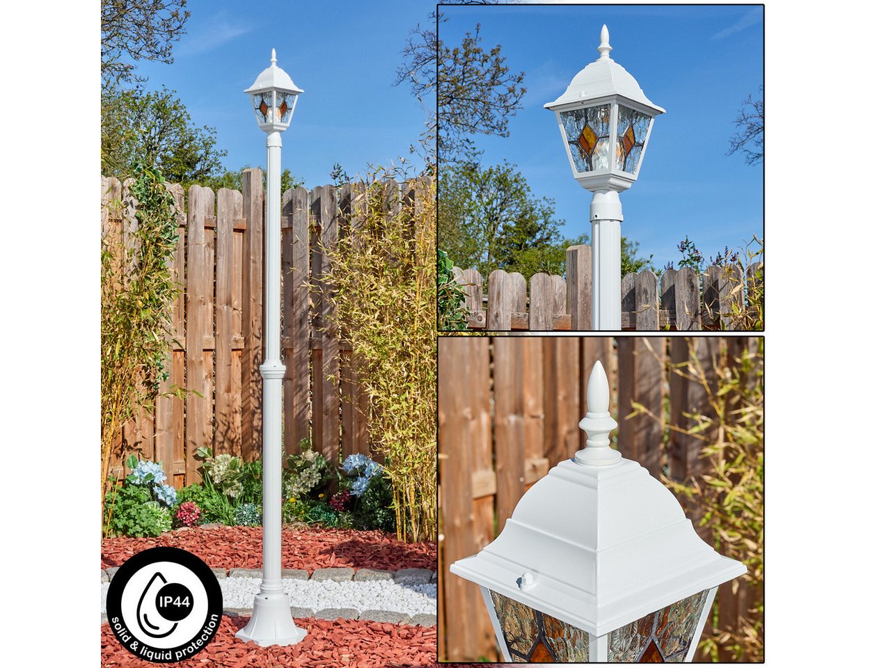hofstein Pollerleuchte Außenwegeleuchte aus Metall/Glas in Weiß/Klar/Orange, Wegelampe im Antik/Landhaus/Vintage-Design, Höhe 296 cm, E27, IP44 hofstein Pollerleuchte Außenwegeleuchte aus Metall/Glas in Weiß/Klar/Orange, Wegelampe im Antik/Landhaus/Vintage-Design, Höhe 296 cm, E27, IP44 von hofstein