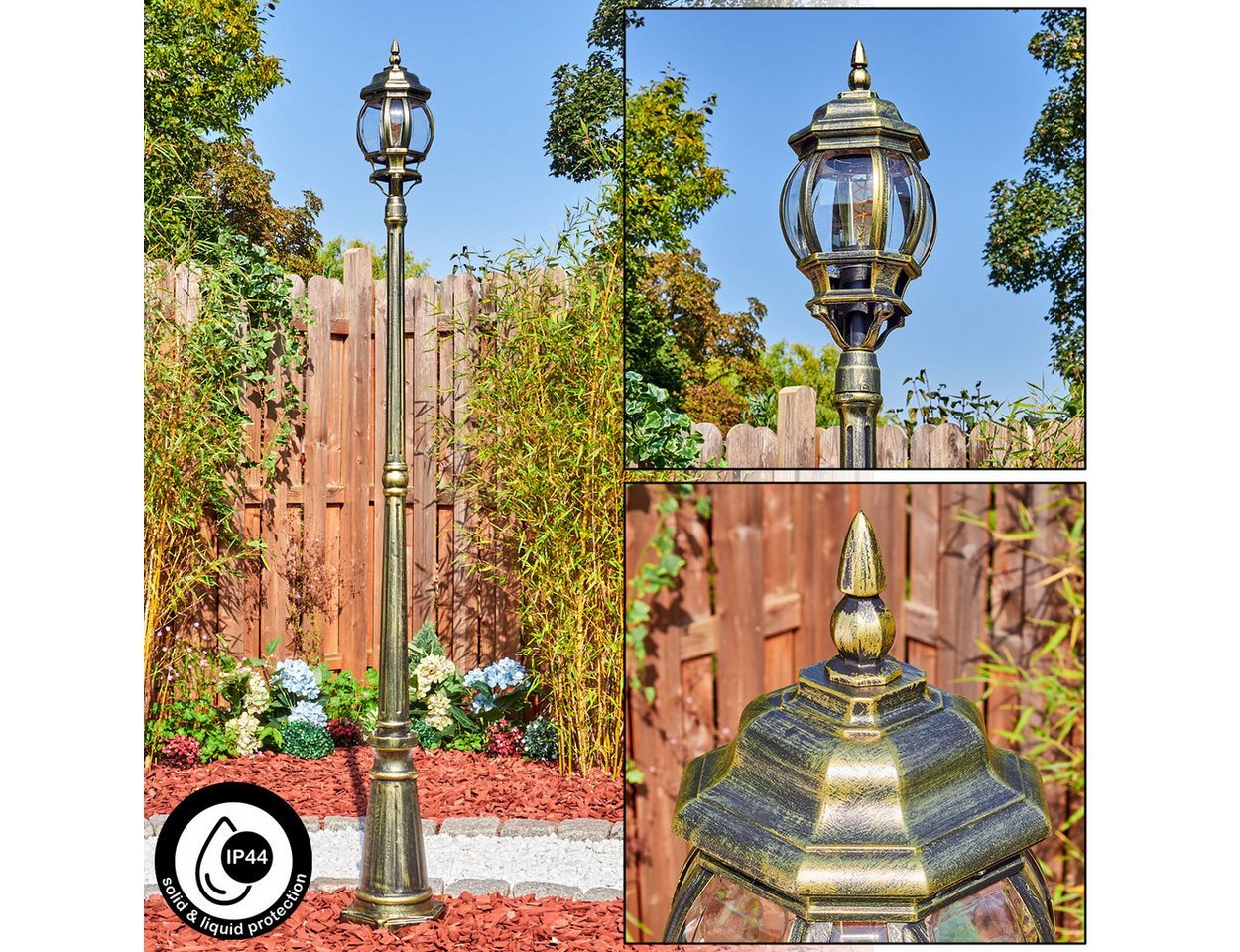 hofstein Pollerleuchte Außenwegeleuchte aus Metall/Kunststoff in Schwarz/Goldfarben/Klar, ohne Leuchtmittel, Wegeleuchte im Vintage/Antik/Landhaus-Design, Höhe 205 cm, 1xE27, IP44 hofstein Pollerleuchte Außenwegeleuchte aus Metall/Kunststoff in Schwarz/Goldfarben/Klar, ohne Leuchtmittel, Wegeleuchte im Vintage/Antik/Landhaus-Design, Höhe 205 cm, 1xE27, IP44 von hofstein