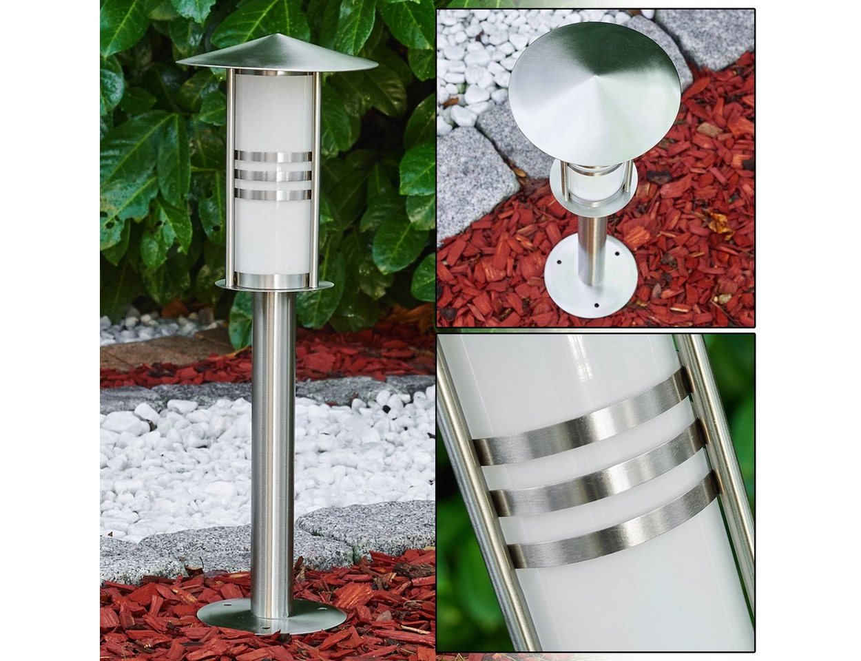 hofstein Pollerleuchte »Bauso« Außenleuchte moderne aus gebürstetem Edelstahl und Glas, Wegeleuchte 50 cm, Gartenlampe mit E27-Fassung, Gartenbeleuchtung IP44 von hofstein