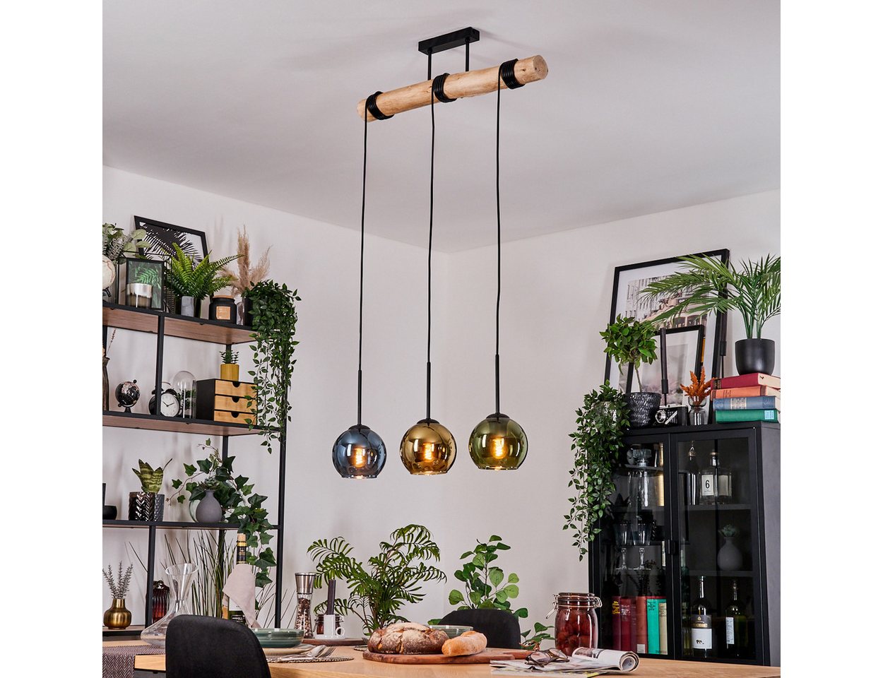 hofstein Pollerleuchte Hängelampe aus Metall/Holz/Glas in Schwarz/Natur/Blau/Grün/Gold, ohne Leuchtmittel, moderne Pendelleuchte im Boho/Retro-Design mit Holzstab, 3 x E27 hofstein Pollerleuchte Hängelampe aus Metall/Holz/Glas in Schwarz/Natur/Blau/Grün/Gold, ohne Leuchtmittel, moderne Pendelleuchte im Boho/Retro-Design mit Holzstab, 3 x E27 von hofstein