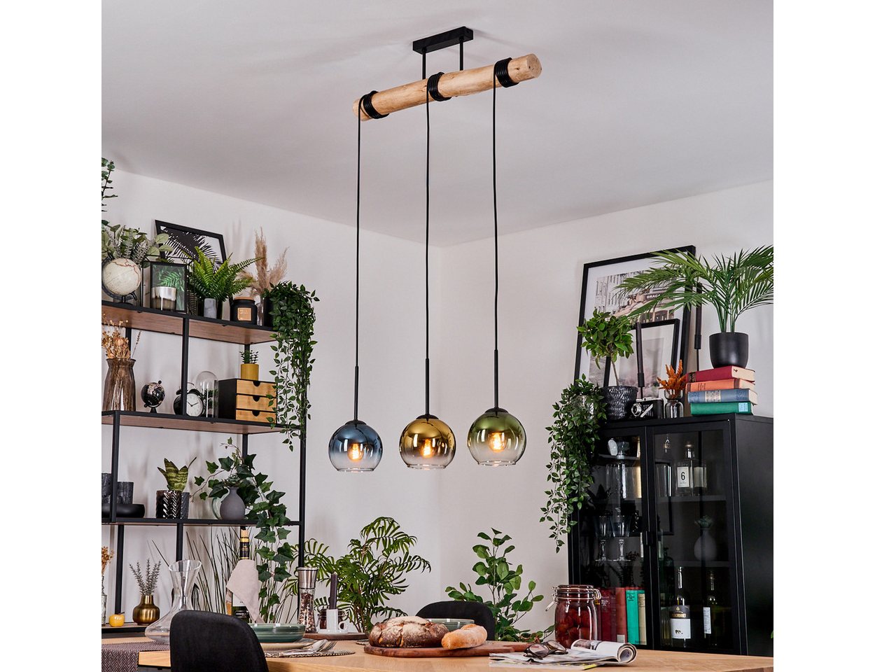 hofstein Pollerleuchte Hängelampe aus Metall/Holz/Glas in Schwarz/Natur/Blau/Grün/Gold/Klar, ohne Leuchtmittel, moderne Pendelleuchte im Boho/Retro-Design mit Holzstab, 3 x E27 hofstein Pollerleuchte Hängelampe aus Metall/Holz/Glas in Schwarz/Natur/Blau/Grün/Gold/Klar, ohne Leuchtmittel, moderne Pendelleuchte im Boho/Retro-Design mit Holzstab, 3 x E27 von hofstein