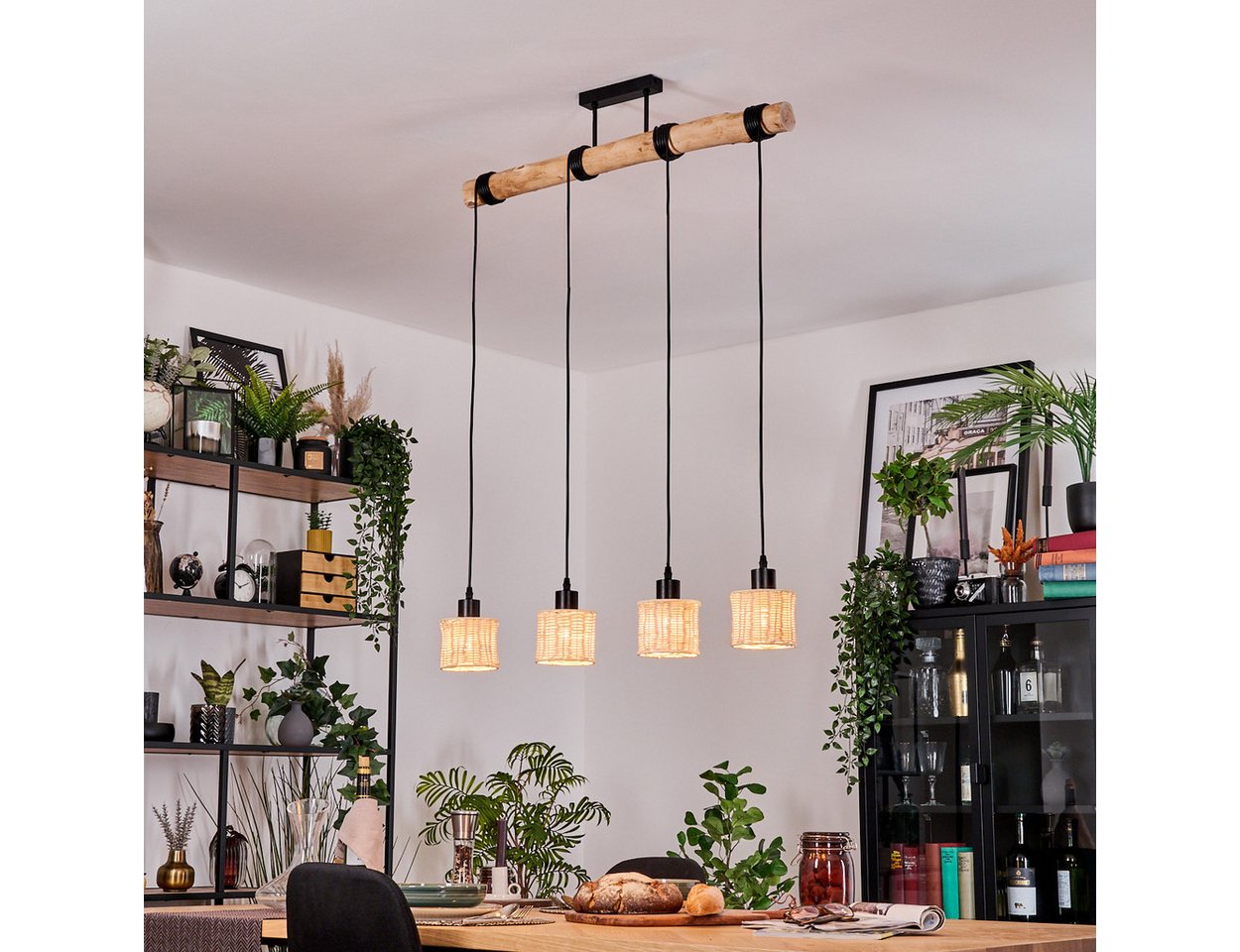 hofstein Pollerleuchte Hängelampe aus Metall/Holz/Rattan in Schwarz/Naturfarben, ohne Leuchtmittel, Pendelleuchte im Boho/Retro/Vintage-Design mit Holzstab, 4 x E27 hofstein Pollerleuchte Hängelampe aus Metall/Holz/Rattan in Schwarz/Naturfarben, ohne Leuchtmittel, Pendelleuchte im Boho/Retro/Vintage-Design mit Holzstab, 4 x E27 von hofstein