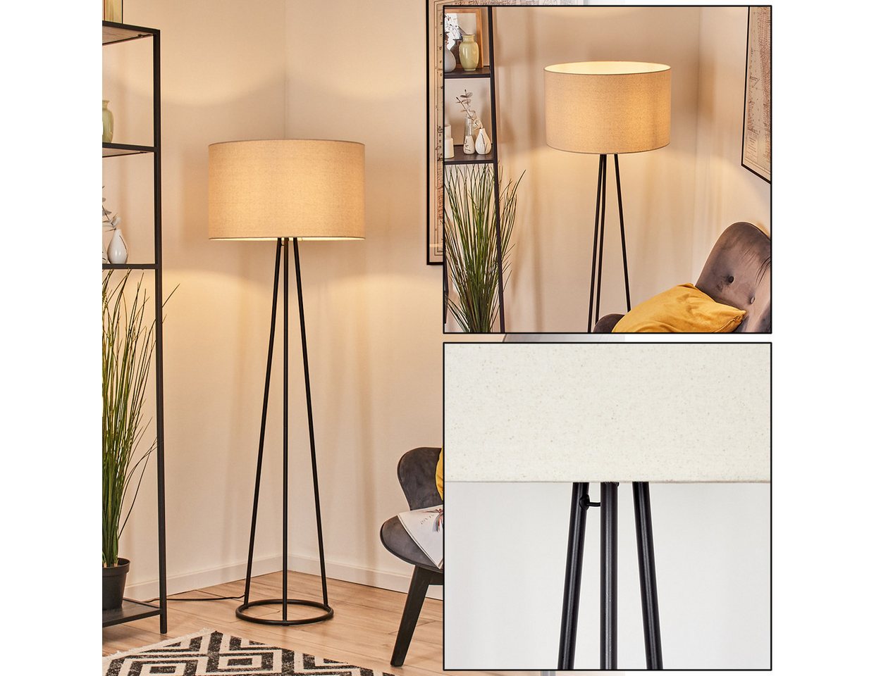 hofstein Pollerleuchte Stehlampe aus Metall im modernen Design mit Schirm aus Stoff, ohne Leuchtmittel, Stehleuchte mit Schirm aus Stoff und Fußschalter, Ø 50 cm, 152 cm, E27 von hofstein