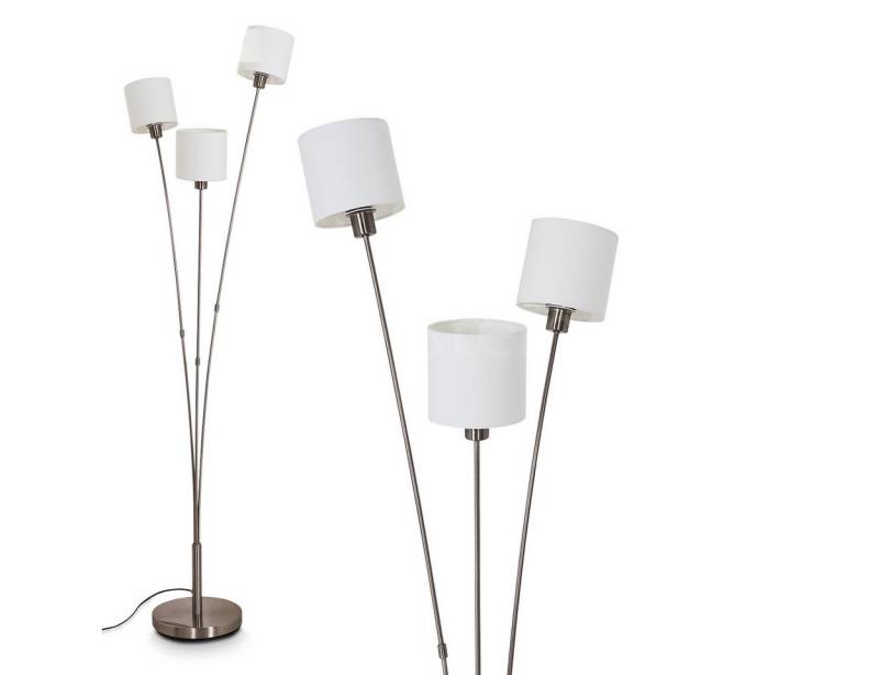 hofstein Stehlampe »Costa« runde Bodenlampe aus Metall, Nickel-matt, weiße Stoffschirme, ohne Leuchtmittel, Standlampe, 3xE14, mit Fußschalter am Kabel von hofstein