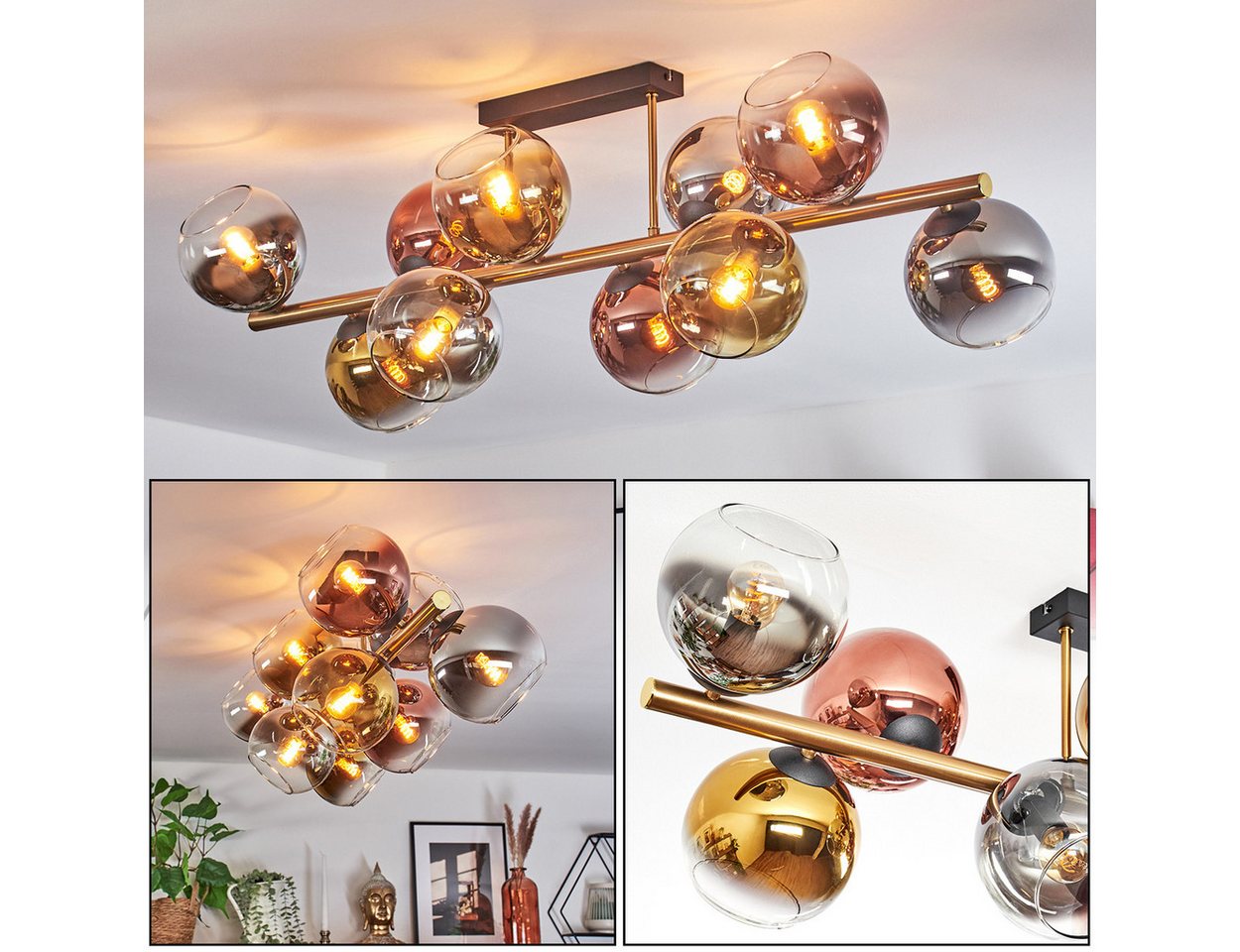 hofstein Stehlampe Deckenlampe aus Metall/Glas in Schwarz/Gold/Chrom/Rauch/Kupfer/Klar, ohne Leuchtmittel, moderne Deckenleuchte im Retro/Vintage-Design (Schirme 15cm), 10xE14 von hofstein