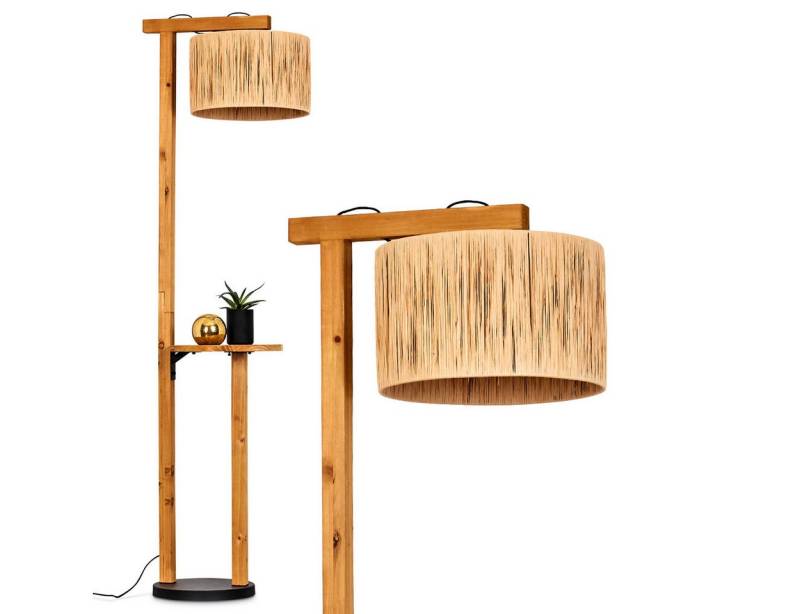 hofstein Stehlampe Stehlampe aus Holz/Metall/Bast in Naturfarben/Schwarz, ohne Leuchtmittel, skandinavisches Design, Ø 50 cm, Ablagefläche u. Fußschalter, 1 x E27 von hofstein
