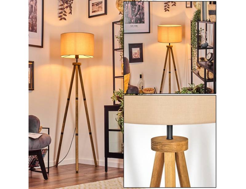 hofstein Stehlampe Stehlampe aus Holz/Metall mit Schirm aus Stoff (38 cm), Boho-Style, skandinavisches Design, 150,5 cm, Fußschalter, 1 x E27 von hofstein