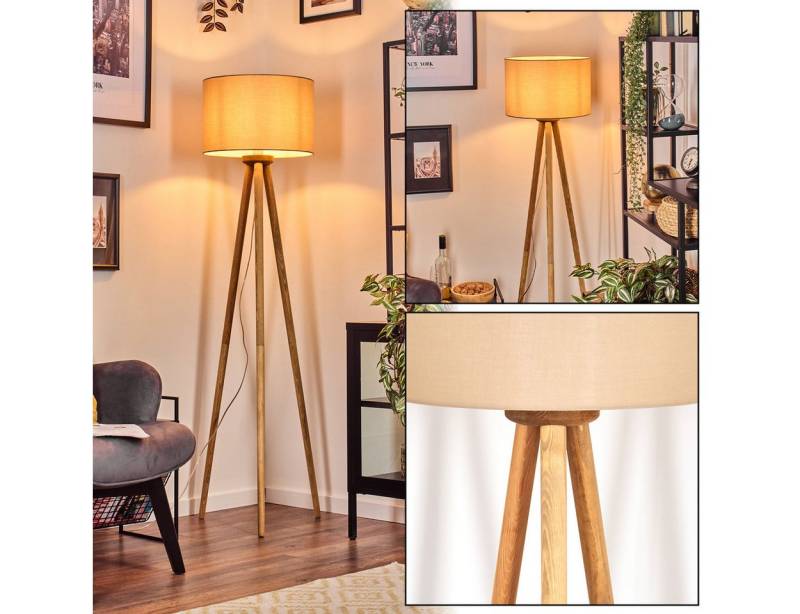 hofstein Stehlampe Stehlampe aus Holz/Metall mit Schirm aus Stoff (38 cm), Boho-Style, skandinavisches Design, 152 cm, Fußschalter, 1 x E27 von hofstein