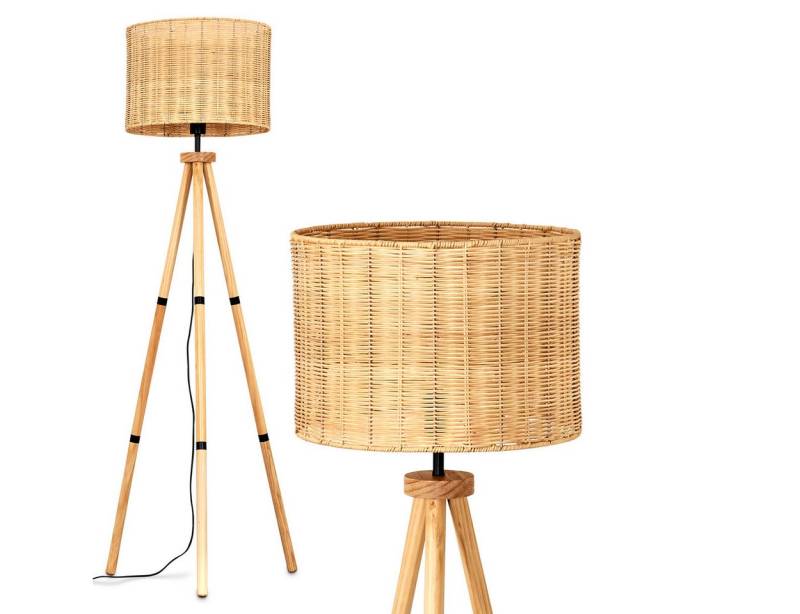 hofstein Stehlampe Stehlampe aus Holz/Rattan/Korb in Naturfarben, ohne Leuchtmittel, Boho-Style, skandinavisches Design (40 cm), Fußschalter, 1 x E27 von hofstein