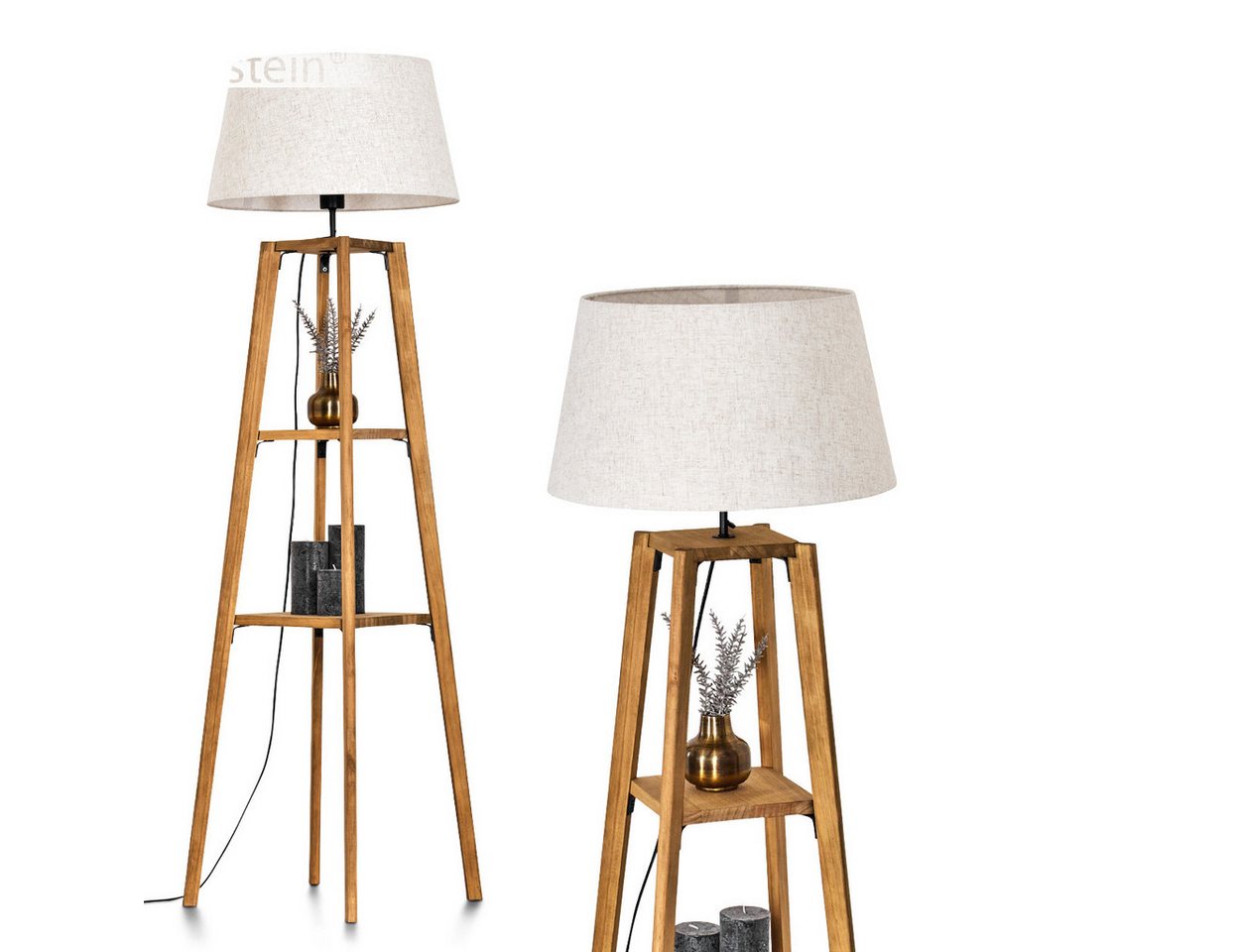 hofstein Stehlampe Stehlampe aus Holz/Stoff in Natur/Beige/Weiß, ohne Leuchtmittel, (45cm), Ablageflächen u. Fußschalter, 1x E27, ohne Leuchtmittel von hofstein