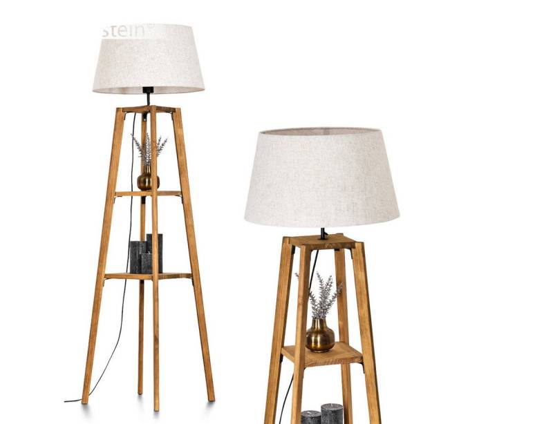 hofstein Stehlampe Stehlampe aus Holz/Stoff in Natur/Beige/Weiß, ohne Leuchtmittel, (45cm), Ablageflächen u. Fußschalter, 1x E27, ohne Leuchtmittel von hofstein