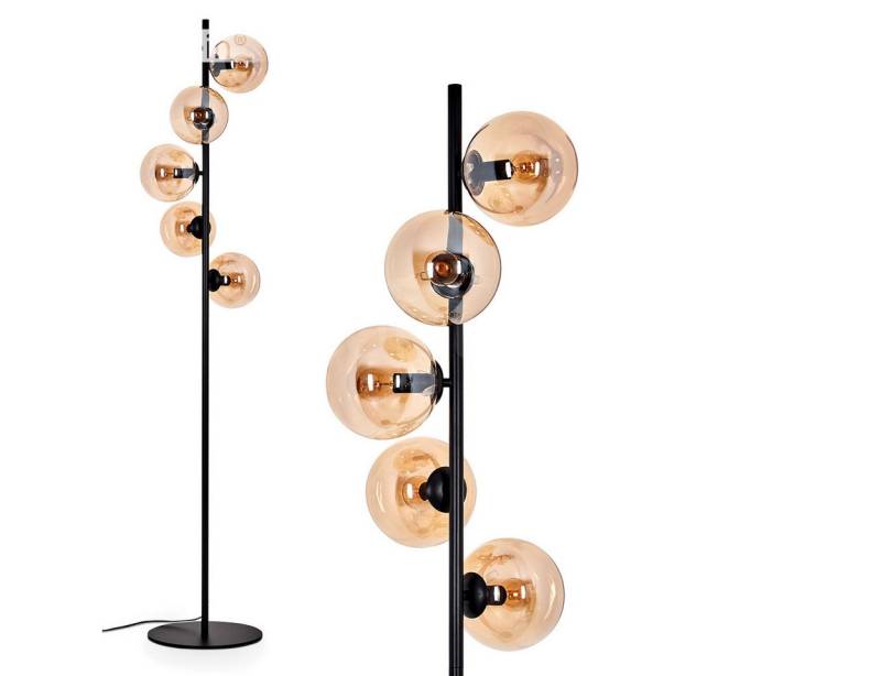 hofstein Stehlampe Stehlampe aus Metall/Glas in Schwarz/Bernstein, ohne Leuchtmittel, Leuchte mit Glasschirmen (15cm),Schalter, 5 x E14, ohne Leuchtmittel von hofstein