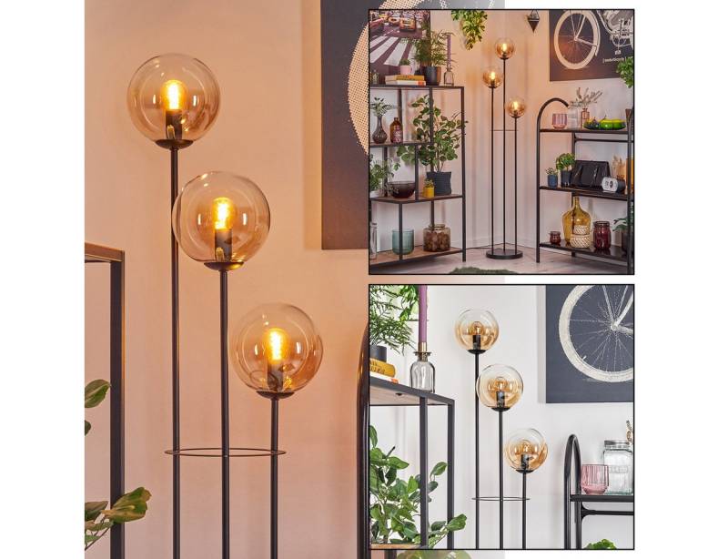 hofstein Stehlampe Stehlampe aus Metall/Glas in Schwarz/Bernsteinfarben/Klar, ohne Leuchtmittel, Stehleuchte im Retro-Design m. Glasschirmen (15cm), Fußschalter, E14 von hofstein