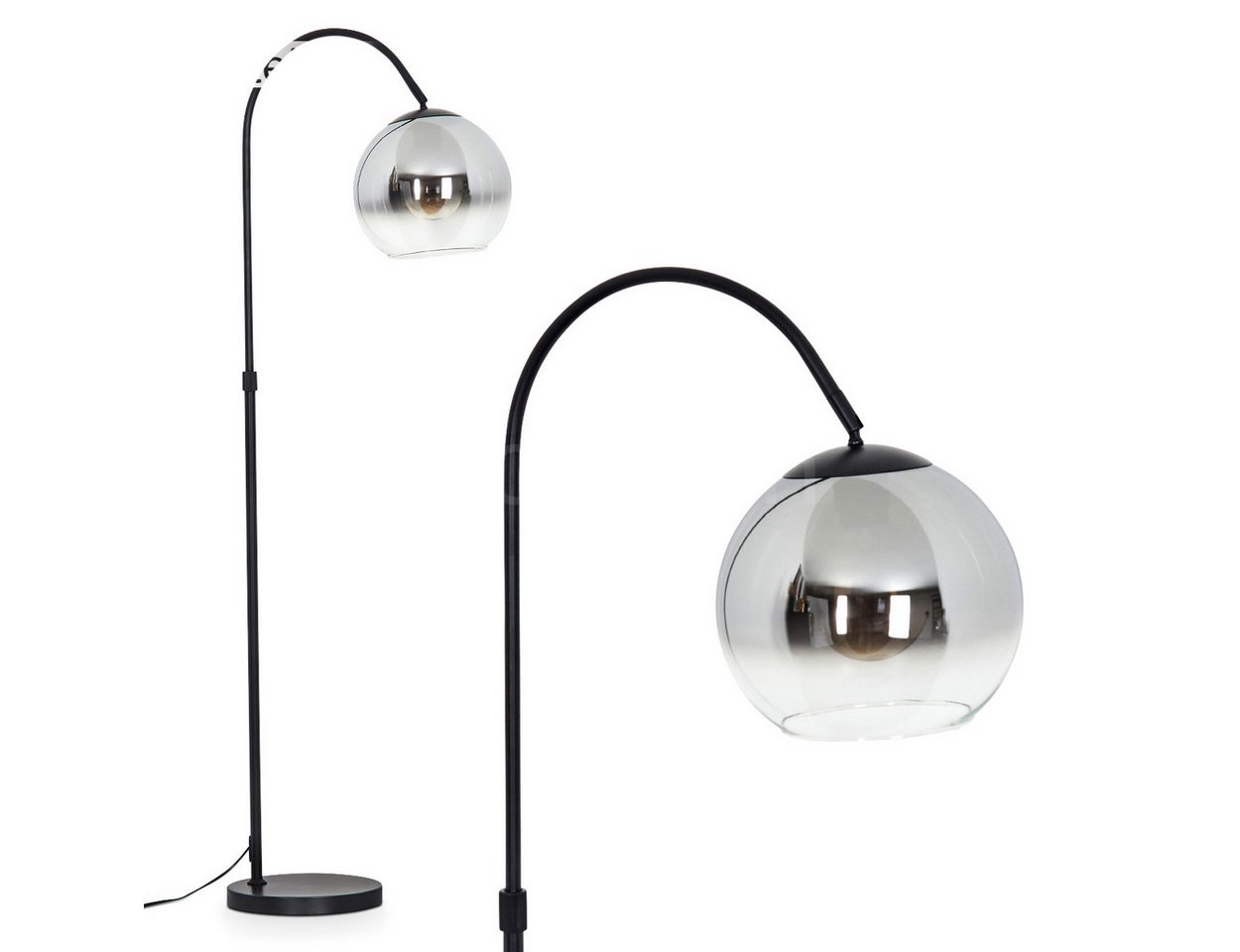 hofstein Stehlampe Stehlampe aus Metall/Glas in Schwarz/Chrom/Rauch/Klar, ohne Leuchtmittel, Industrial-Design Leuchte m. Glasschirm (25cm) u. Fußschalter, 1xE27 von hofstein