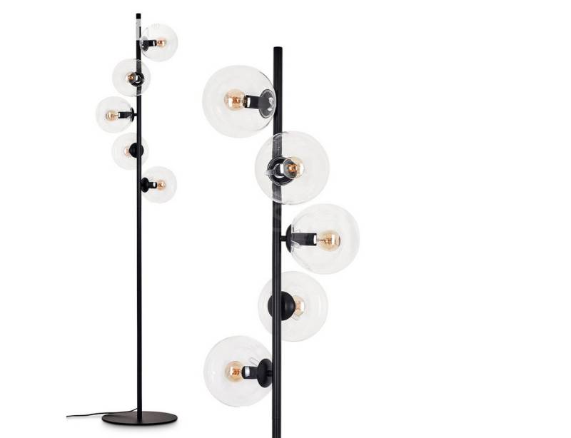 hofstein Stehlampe Stehlampe aus Metall/Glas in Schwarz/Klar, ohne Leuchtmittel, Leuchte mit Glasschirmen (15cm),Schalter, 5 x E14, ohne Leuchtmittel von hofstein