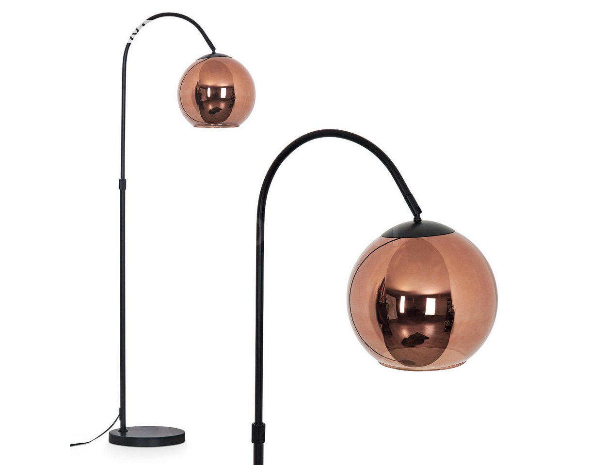 hofstein Stehlampe Stehlampe aus Metall/Glas in Schwarz/Kupferfarben, ohne Leuchtmittel, moderne Retro Leuchte mit Glasschirmen (25 cm) u. Fußschalter, 1xE27 von hofstein