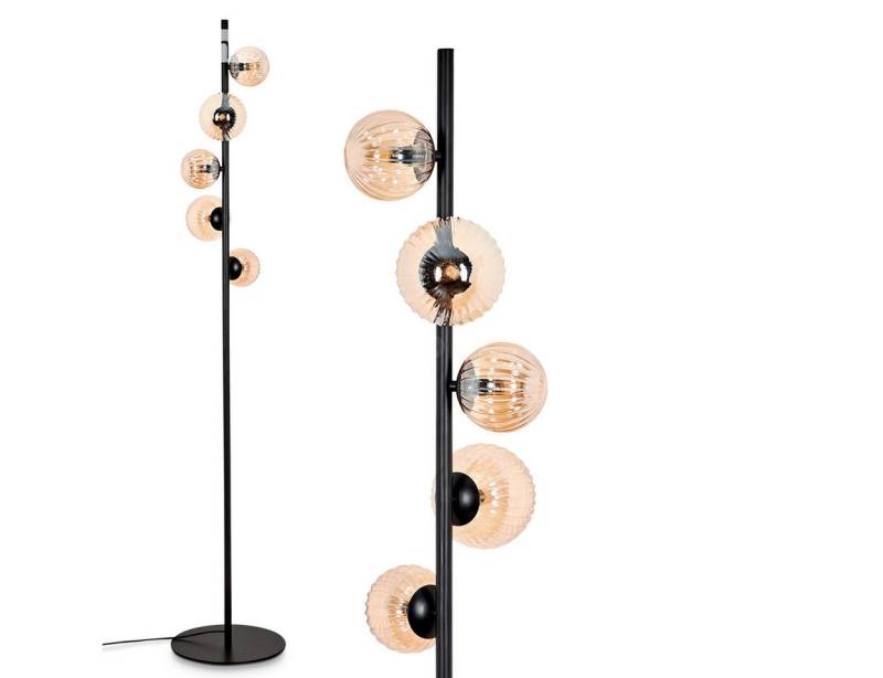 hofstein Stehlampe Stehlampe aus Metall/Riffelglas in Schwarz/Bernstein, ohne Leuchtmittel, Leuchte mit Glasschirmen(10cm, 12cm),Schalter,5xG9, ohne Leuchtmittel von hofstein