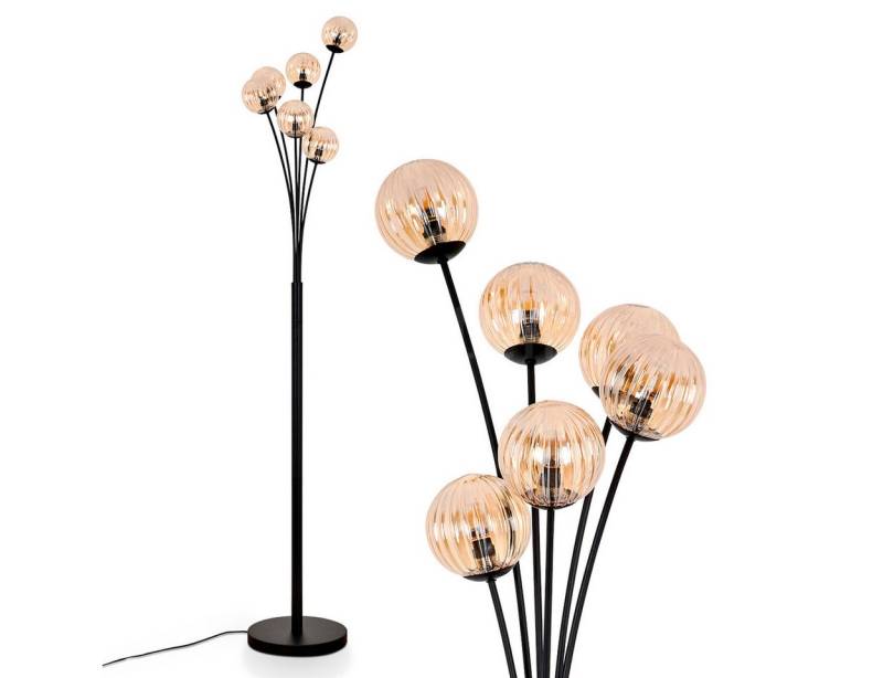 hofstein Stehlampe Stehlampe aus Metall/Riffelglas in Schwarz/Bernstein, ohne Leuchtmittel, Leuchte mit Glasschirmen (10cm), dimmbar, 6xG9, ohne Leuchtmittel von hofstein