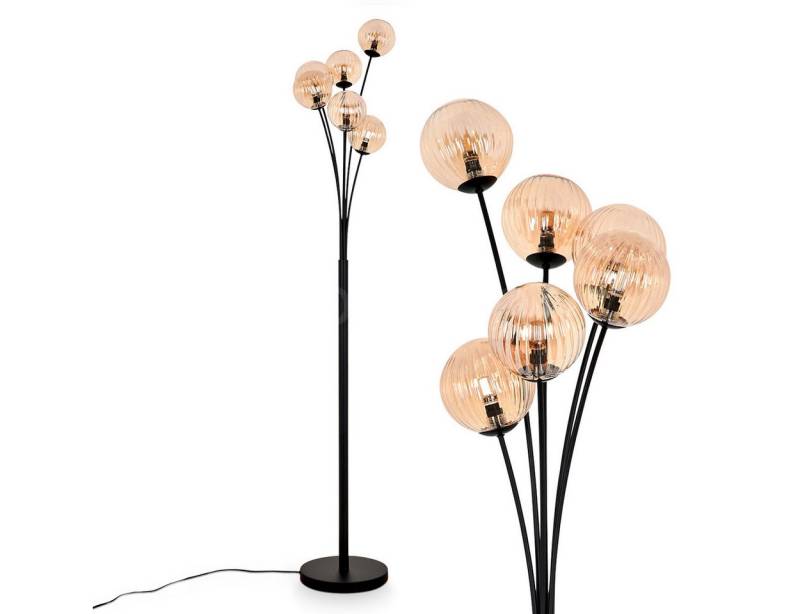 hofstein Stehlampe Stehlampe aus Metall/Riffelglas in Schwarz/Bernstein, ohne Leuchtmittel, Leuchte mit Glasschirmen (12cm), dimmbar, 6xG9, ohne Leuchtmittel von hofstein