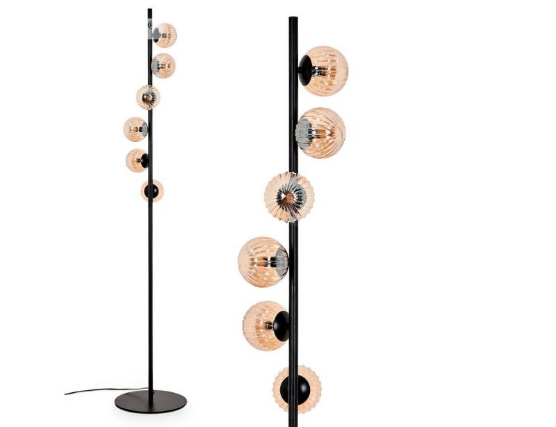 hofstein Stehlampe Stehlampe aus Metall/Riffelglas in Schwarz/Bernsteinfarben, ohne Leuchtmittel, Leuchte m. Glasschirmen (10cm), Fußschalter, 6xG9, ohne Leuchtmittel von hofstein