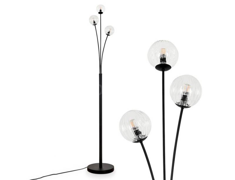 hofstein Stehlampe Stehlampe aus Metall/Riffelglas in Schwarz/Klar, ohne Leuchtmittel, Leuchte mit Glasschirmen (10cm), dimmbar, 3xG9, ohne Leuchtmittel von hofstein