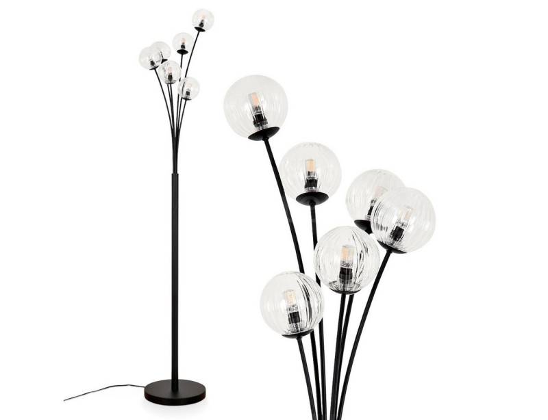 hofstein Stehlampe Stehlampe aus Metall/Riffelglas in Schwarz/Klar, ohne Leuchtmittel, Leuchte mit Glasschirmen (10cm), dimmbar, 6xG9, ohne Leuchtmittel von hofstein