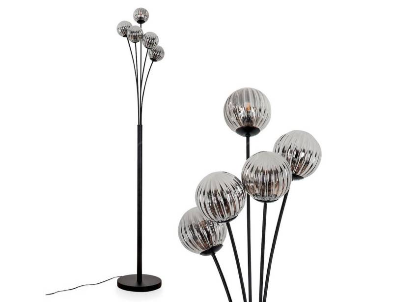 hofstein Stehlampe Stehlampe aus Metall/Riffelglas in Schwarz/Rauchfarben, ohne Leuchtmittel, Leuchte mit Glasschirmen (10cm), dimmbar, 5x G9, ohne Leuchtmittel von hofstein