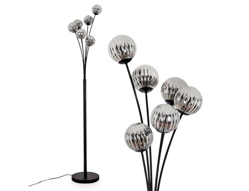 hofstein Stehlampe Stehlampe aus Metall/Riffelglas in Schwarz/Rauchfarben, ohne Leuchtmittel, Leuchte mit Glasschirmen (10cm), dimmbar, 6x G9, ohne Leuchtmittel von hofstein