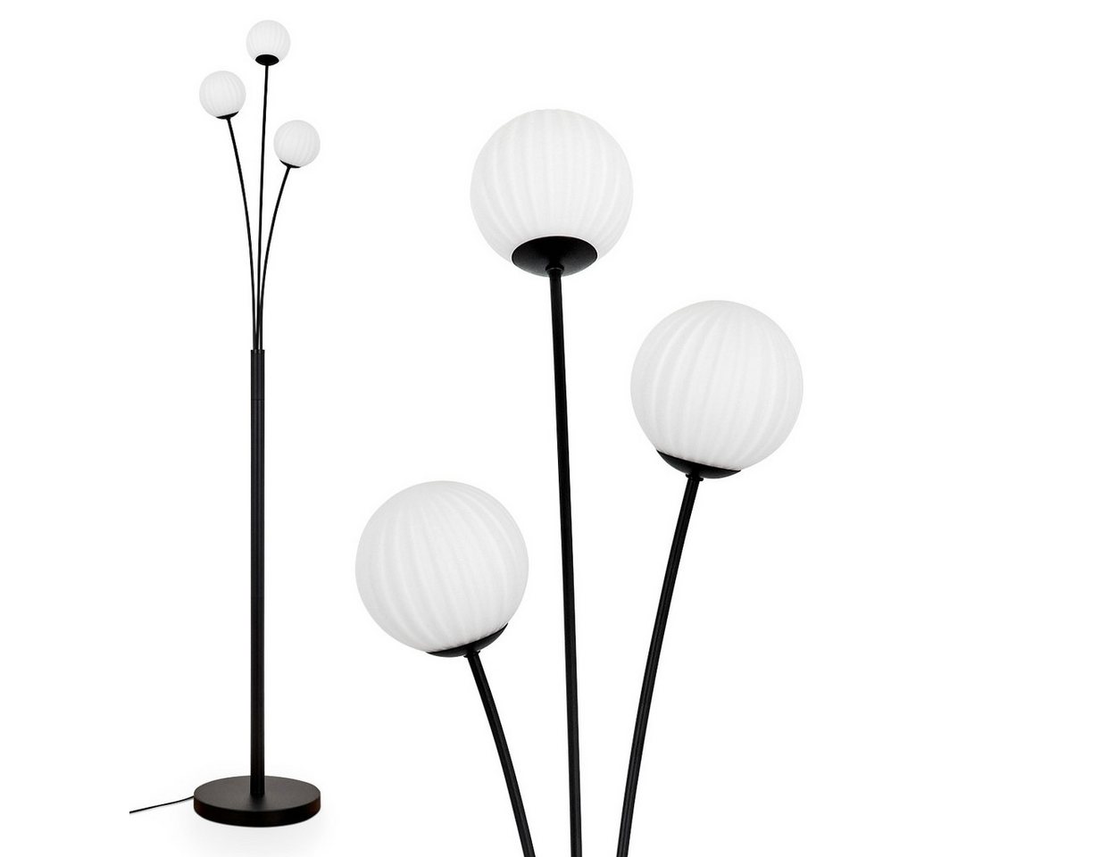 hofstein Stehlampe Stehlampe aus Metall/Riffelglas in Schwarz/Weiß, ohne Leuchtmittel, Leuchte mit Glasschirmen (10cm), dimmbar, 3xG9, ohne Leuchtmittel von hofstein