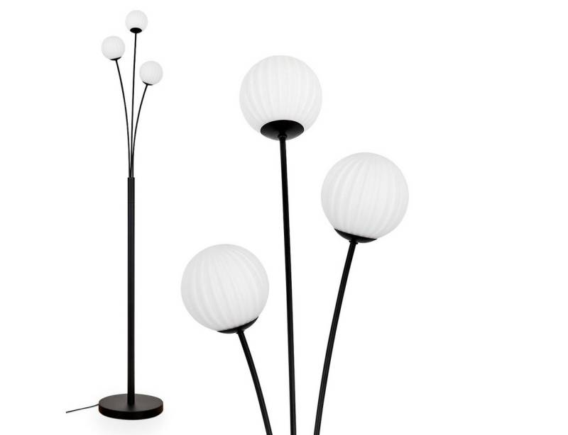 hofstein Stehlampe Stehlampe aus Metall/Riffelglas in Schwarz/Weiß, ohne Leuchtmittel, Leuchte mit Glasschirmen (10cm), dimmbar, 3xG9, ohne Leuchtmittel von hofstein