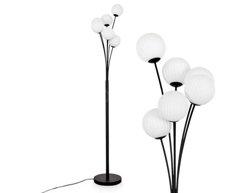 hofstein Stehlampe Stehlampe aus Metall/Riffelglas in Schwarz/Weiß, ohne Leuchtmittel, Leuchte mit Glasschirmen (12cm), dimmbar, 6xG9, ohne Leuchtmittel von hofstein