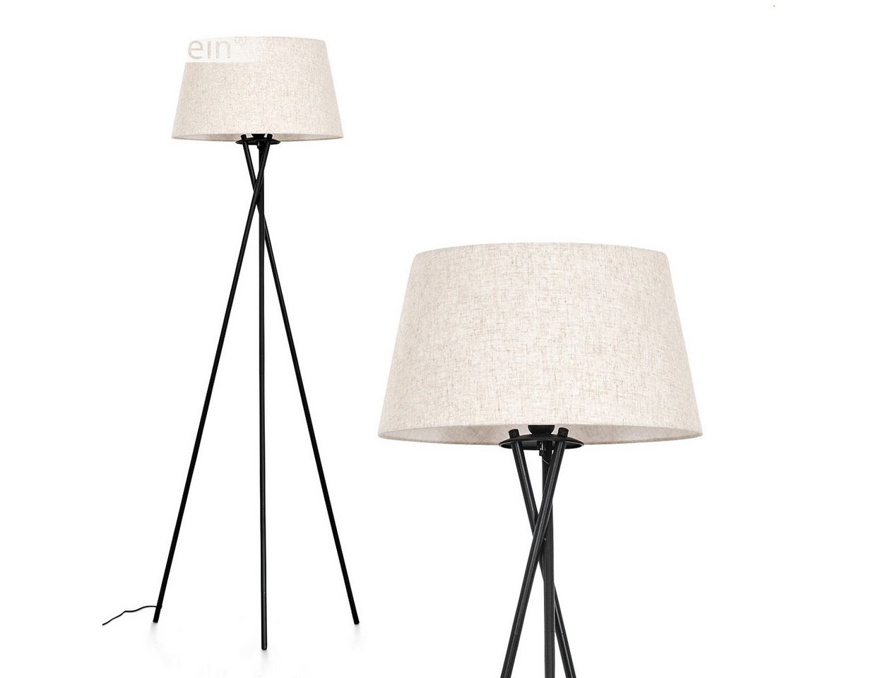 hofstein Stehlampe Stehlampe aus Metall/Wiener Geflecht/Stoff in Schwarz/Beige, ohne Leuchtmittel, mit rundem Schirm (45 cm) u. Fußschalter, 1x E27, ohne Leuchtmittel von hofstein