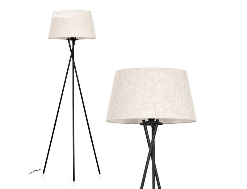 hofstein Stehlampe Stehlampe aus Metall/Wiener Geflecht/Stoff in Schwarz/Beige, ohne Leuchtmittel, mit rundem Schirm (45 cm) u. Fußschalter, 1x E27, ohne Leuchtmittel von hofstein