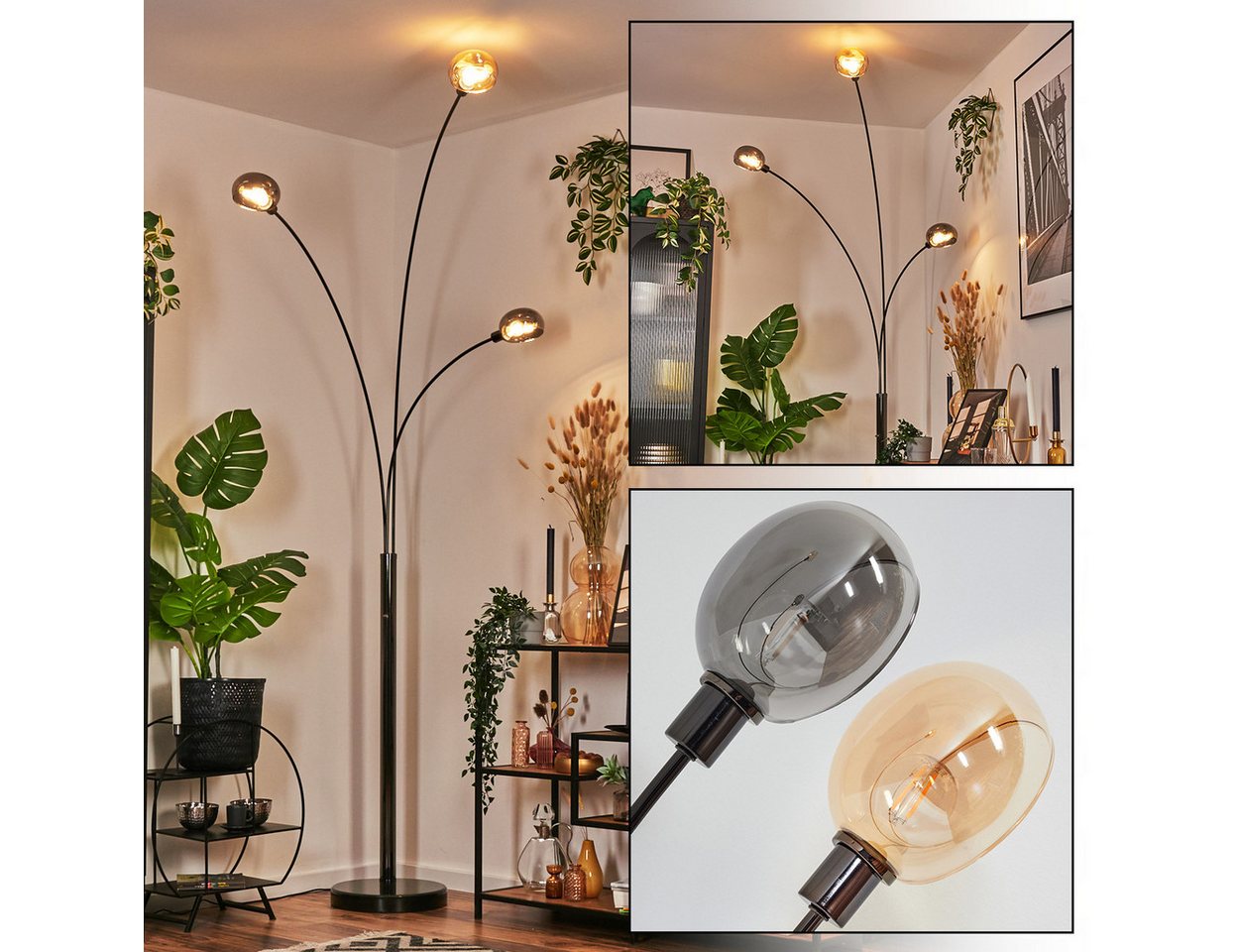 hofstein Stehlampe Stehlampe aus Metall in Schwarz/Chrom/Bernstein/Rauch im Retro-Design, verstellbare Stehleuchte mit Marmorfuß und Schalter am Gehäuse, E14 hofstein Stehlampe Stehlampe aus Metall in Schwarz/Chrom/Bernstein/Rauch im Retro-Design, verstellbare Stehleuchte mit Marmorfuß und Schalter am Gehäuse, E14 von hofstein