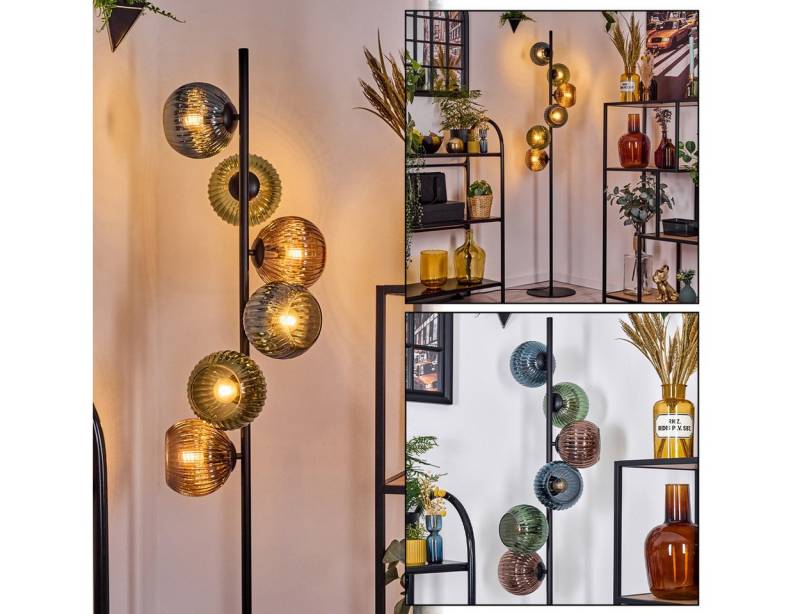 hofstein Stehlampe Stehlampe aus MetallRiffelglas in Schwarz/Blau/Grün/Kupfer, ohne Leuchtmittel, moderne Stehleuchte, Ø Schirme 15 cm, Fußschalter, 160 cm, E14 von hofstein