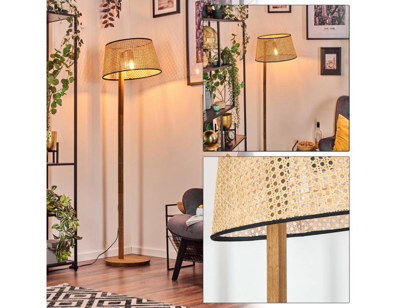 hofstein Stehlampe Stehlampe mit Holzfuß und Schirm aus Rattan, ohne Leuchtmittel, Boho-Style, skandinavisches Design (45 cm), Fußschalter, 1 x E27 von hofstein