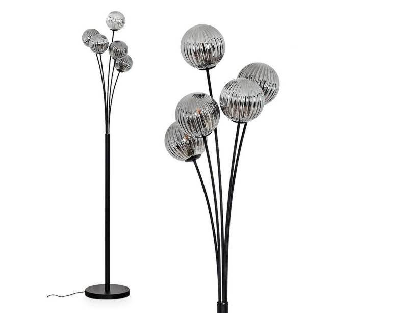 hofstein Stehlampe dimmbare Stehlampe aus Metall/Glas in Schwarz/Rauchfarben/Riffelglas, ohne Leuchtmittel, Standleuchte Glaskugeln Ø12cm, dimmbar, 5xG9, ohne Leuchtmittel von hofstein