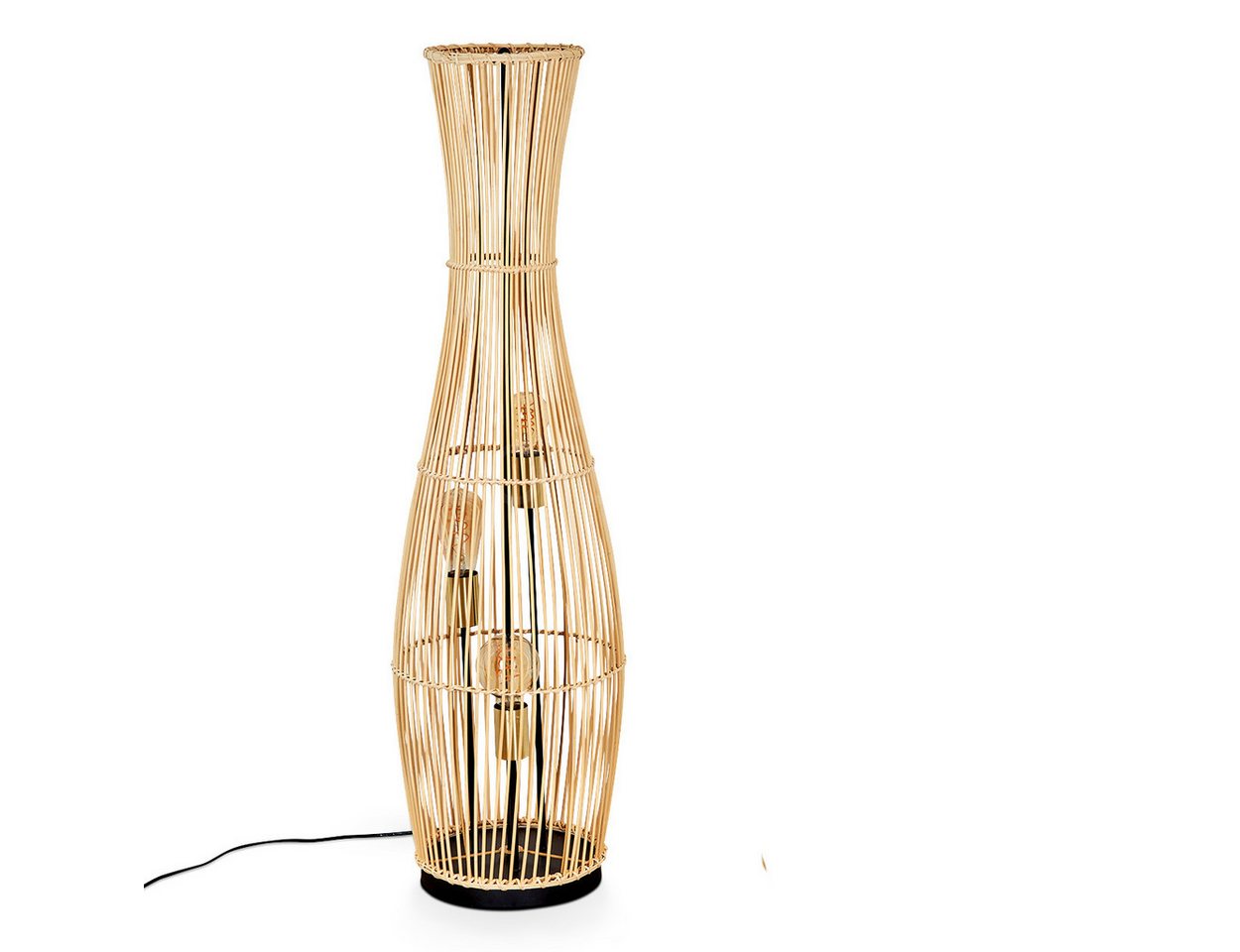 hofstein Stehlampe moderne Stehleuchte aus Metall/Bambus in Schwarz/Naturfarben, ohne Leuchtmittel, mit Fußschalter am Kabel, Ø 29,5 cm, 3 x E27, ohne Leuchtmittel von hofstein