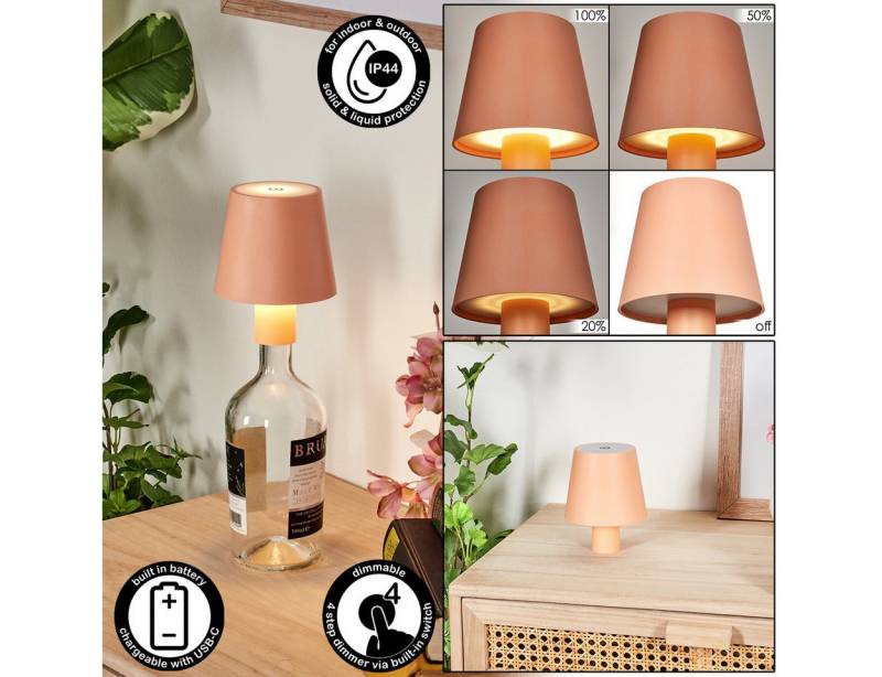 hofstein Tischleuchte Tischlampe aus Metall/Kunststoff in Aprikose/Weiß, dimmbare Tischleuchte mit Akku, Touchdimmer, Memoryfunktion, IP44 von hofstein